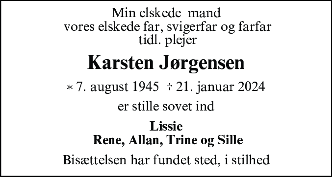 Dødsannonce for Karsten Jørgensen