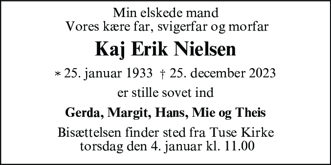 Dødsannonce for Kaj Erik Nielsen
