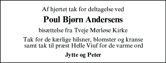 Dødsannonce for Poul Bjørn Andersen
