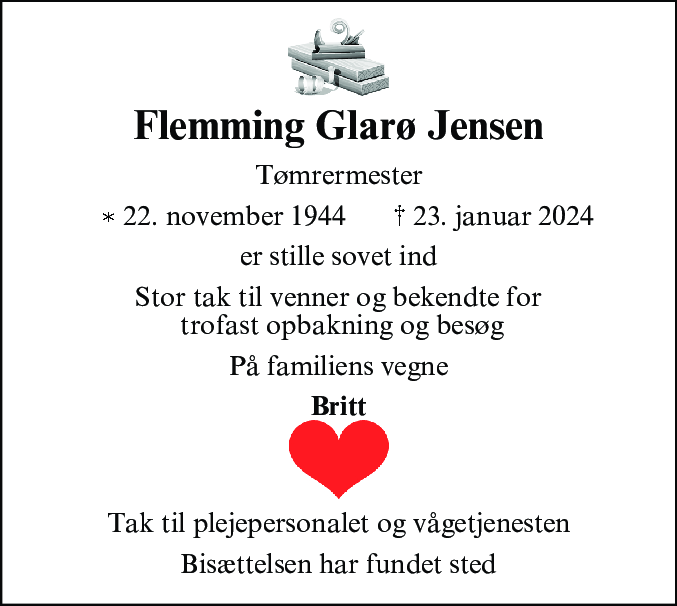 Dødsannonce for Flemming Glarø Jensen