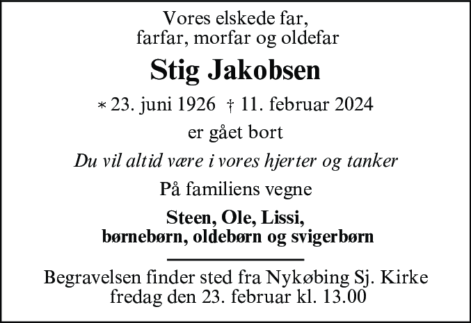 Dødsannonce for Anders Stig Jakobsen