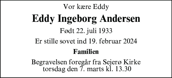 Dødsannonce for Eddy Ingeborg Andersen