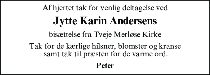 Dødsannonce for Jytte Karin Andersen