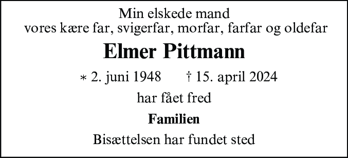 Dødsannonce for Elmer Pittmann