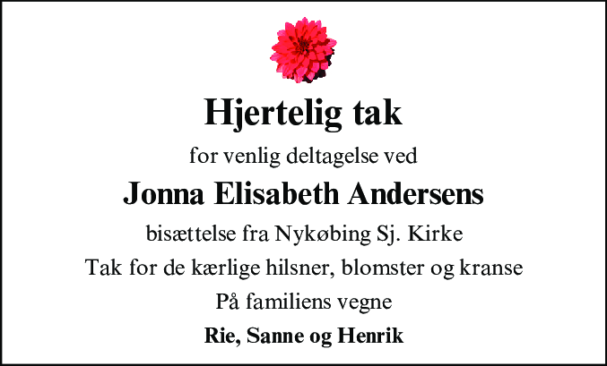 Dødsannonce for Jonna Elisabeth Andersen