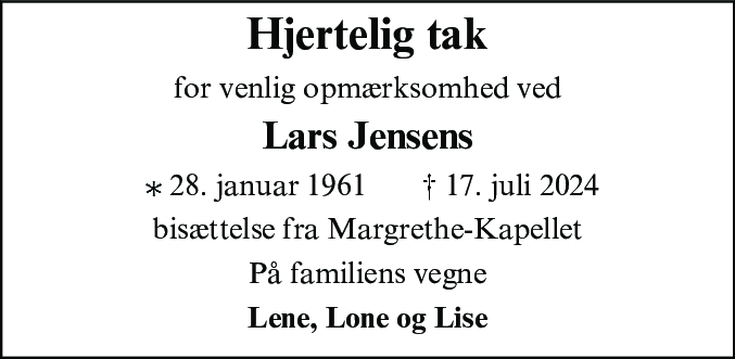 Dødsannonce for Lars Jensen