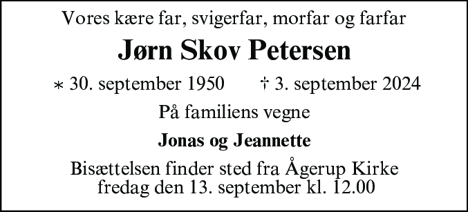 Dødsannonce for Jørn Skov Petersen