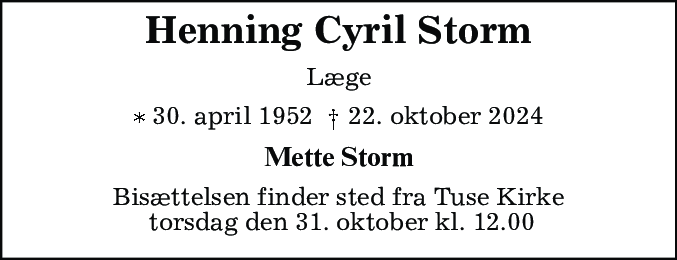 Dødsannonce for Henning Cyril Storm