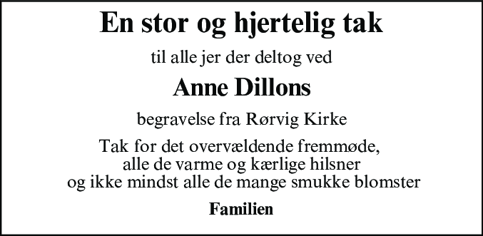Dødsannonce for Annelie Lennore Emine Dillon