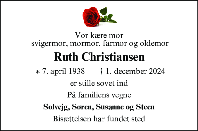 Dødsannonce for Ruth Christiansen