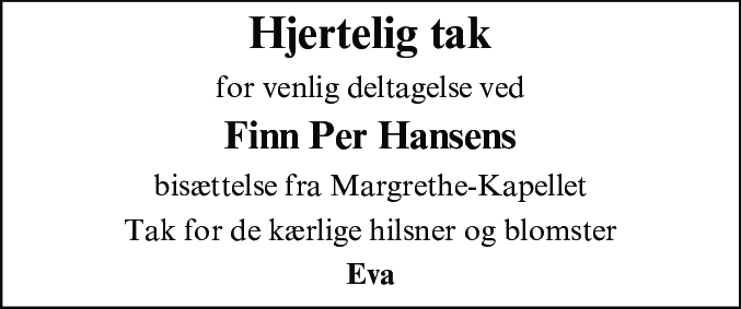 Dødsannonce for Finn Per Hansen