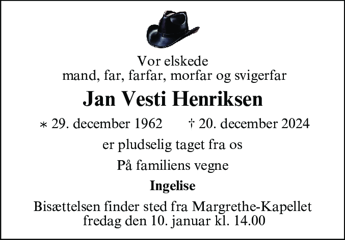 Dødsannonce for Jan Vesti Henriksen