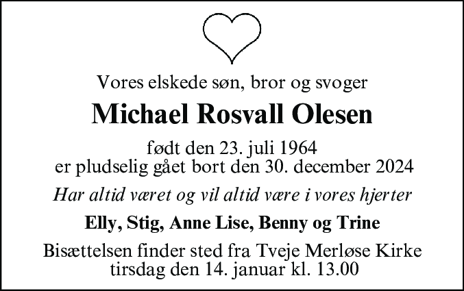 Dødsannonce for Michael Rosvall Olesen