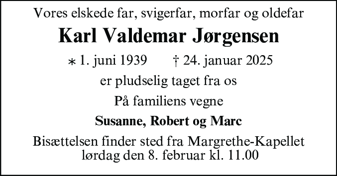 Dødsannonce for Karl Valdemar Jørgensen