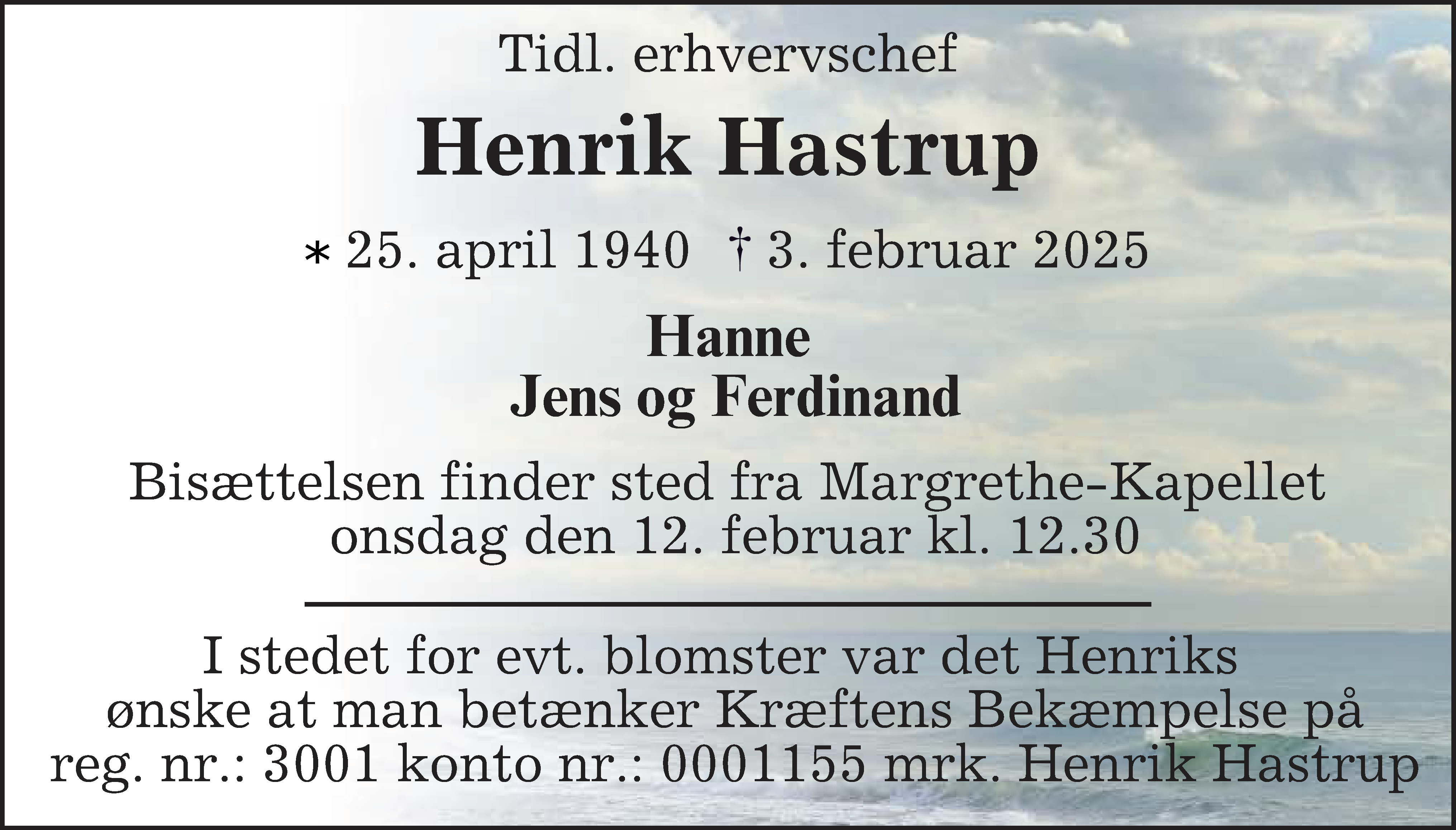Dødsannonce for Henrik Hastrup