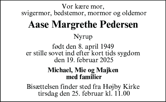 Dødsannonce for Aase Margrethe Pedersen