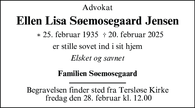Dødsannonce for Ellen Lisa Søemosegaard Jensen