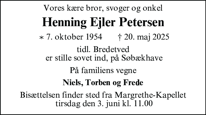 Dødsannonce for Henning Ejler Petersen