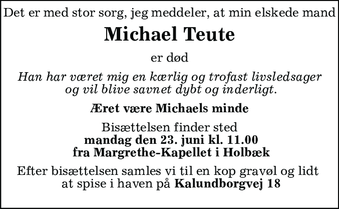 Dødsannonce for Michael Teute