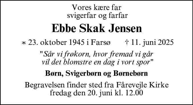 Dødsannonce for Ebbe Skak Jensen