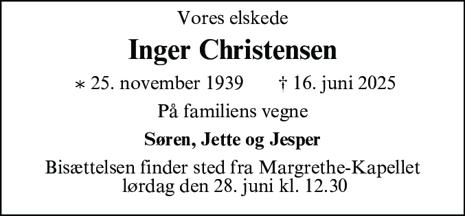 Dødsannonce for Inger Margrethe Christensen