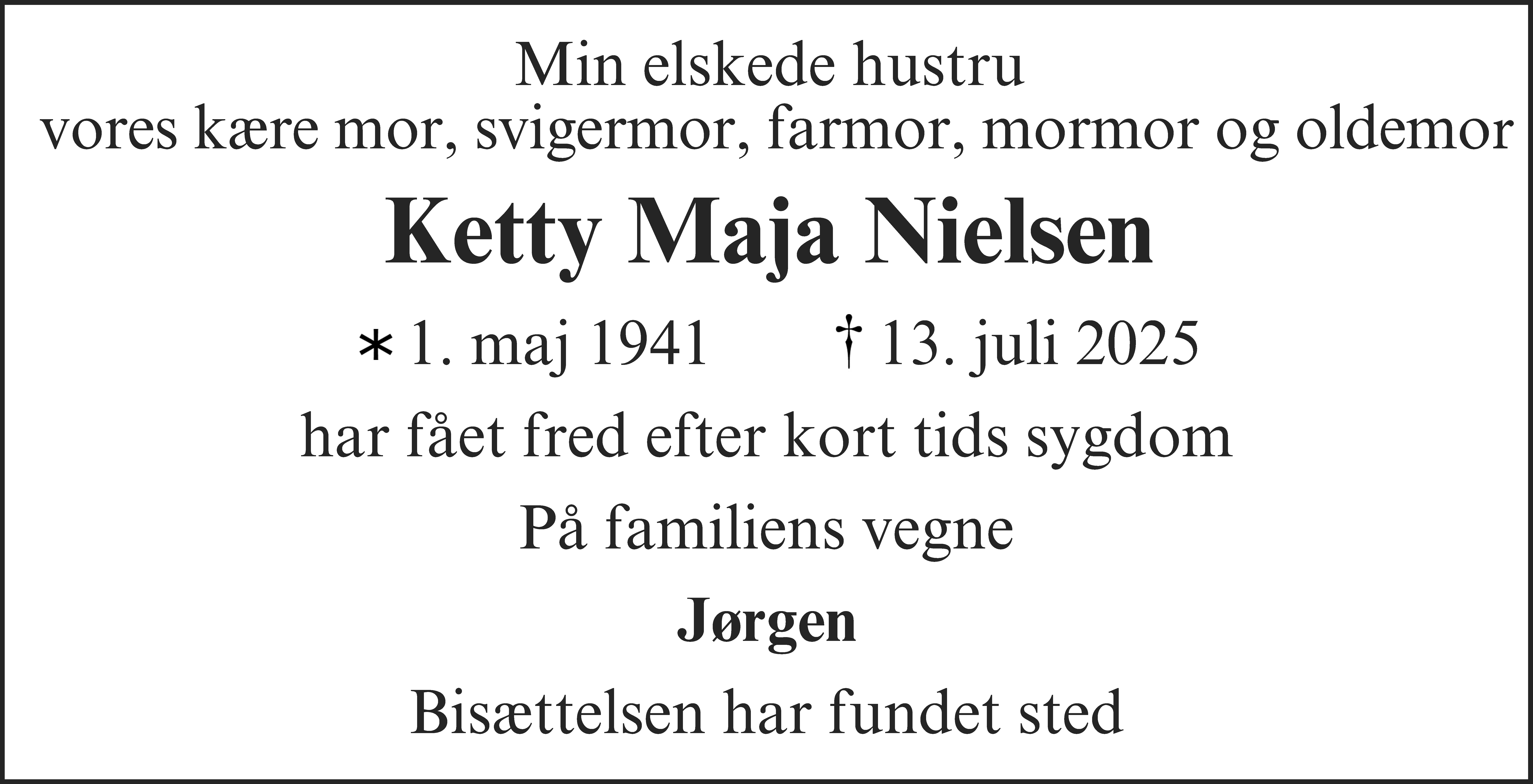 Dødsannonce for Ketty Maja Nielsen