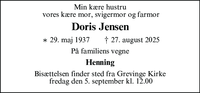 Dødsannonce for Doris Jensen