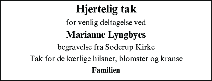 Dødsannonce for Verna Marianne Lyngbye
