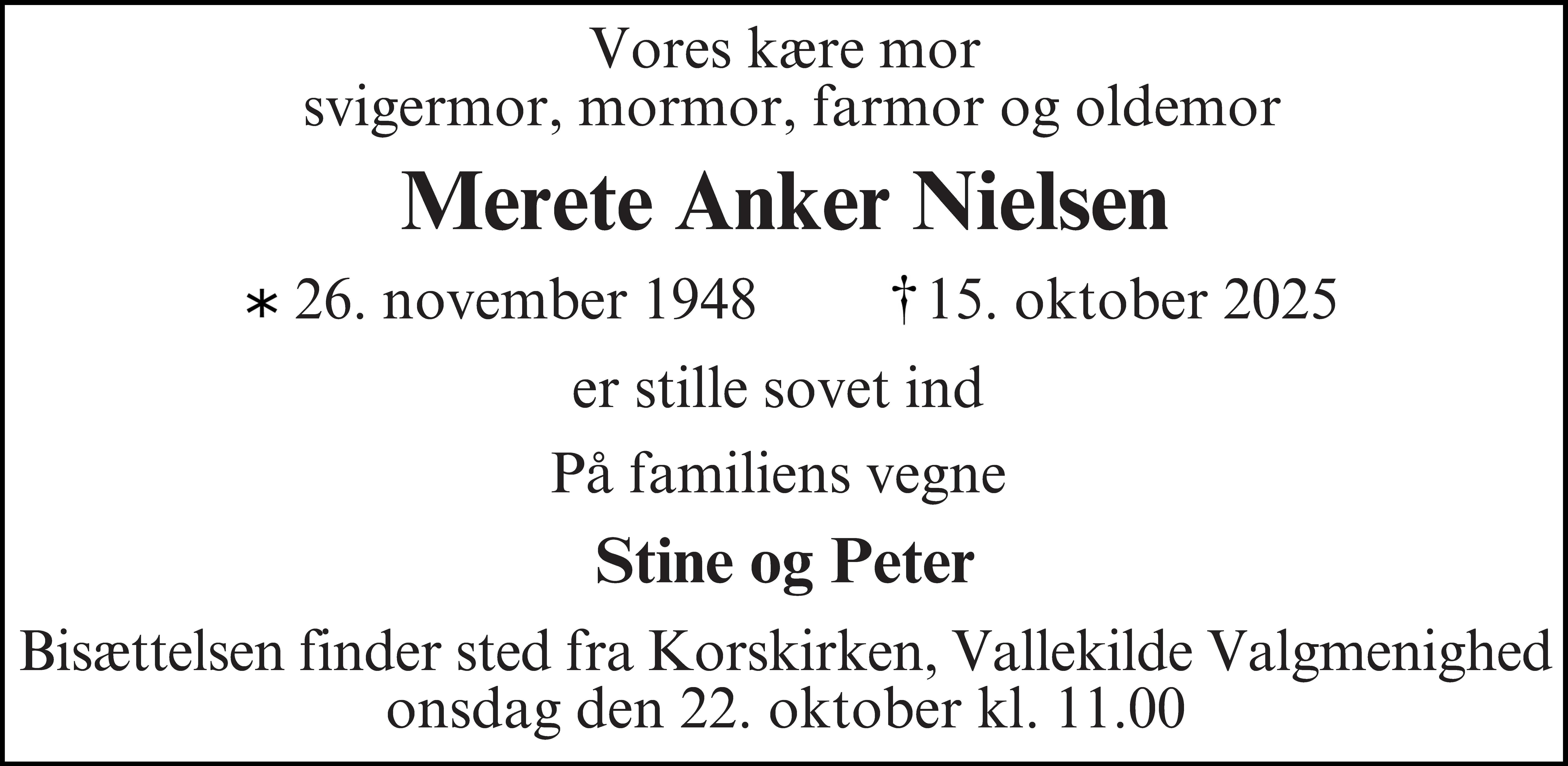 Dødsannonce for Merete Anker Nielsen