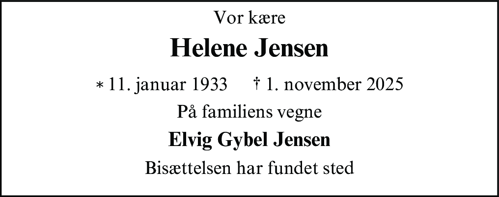 Dødsannonce for Helene Jensen