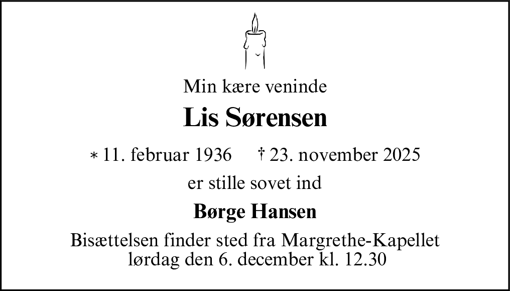 Dødsannonce for Lis Sørensen