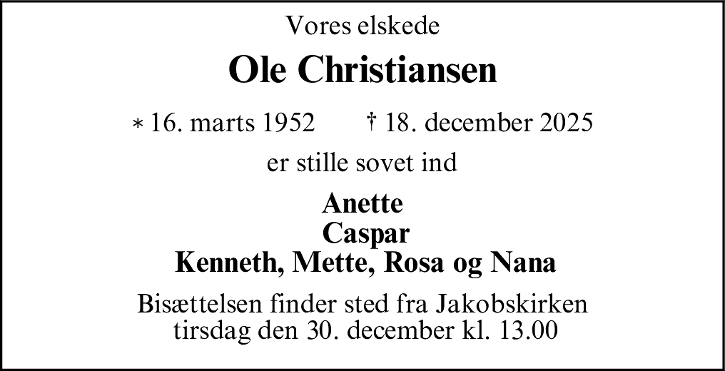 Dødsannonce for Ole Christiansen