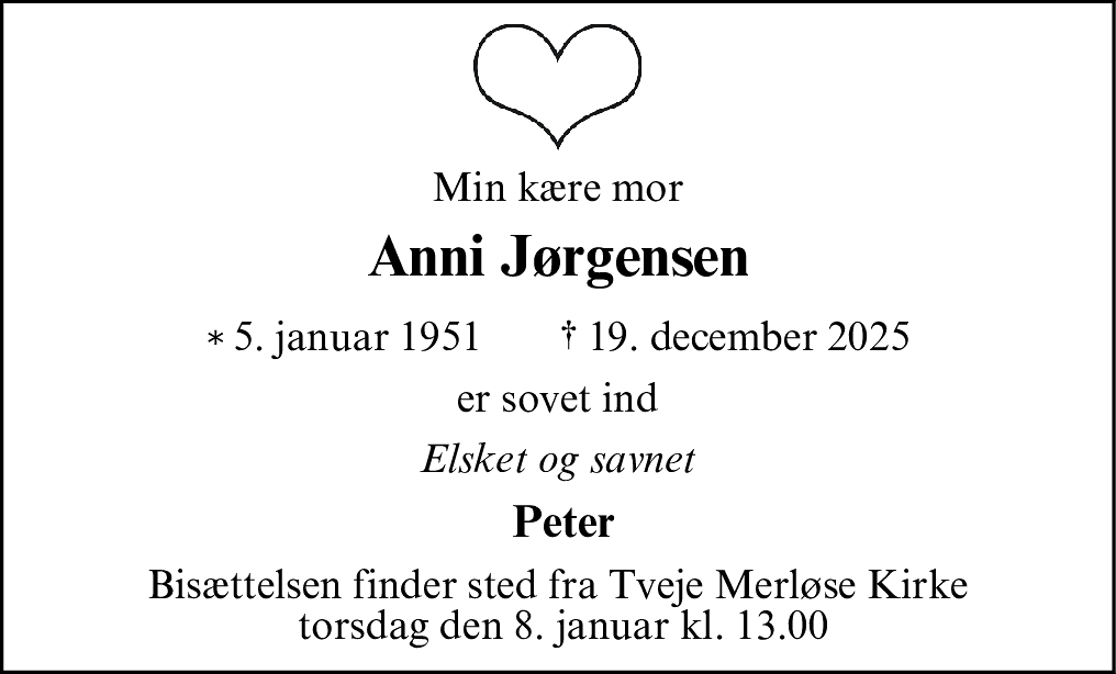 Dødsannonce for Anni Jørgensen