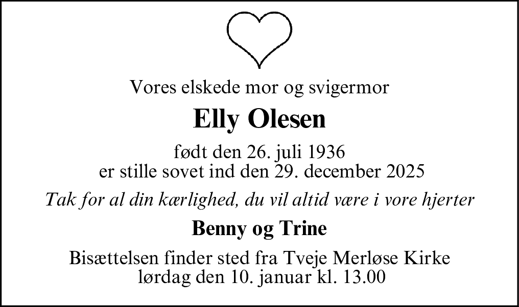 Dødsannonce for Elly Olesen