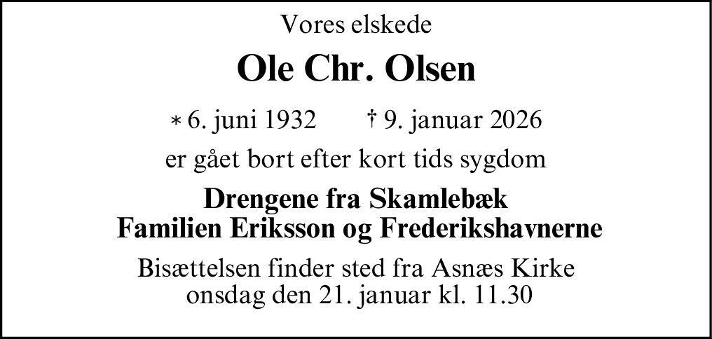 Dødsannonce for Ole Christian Olsen