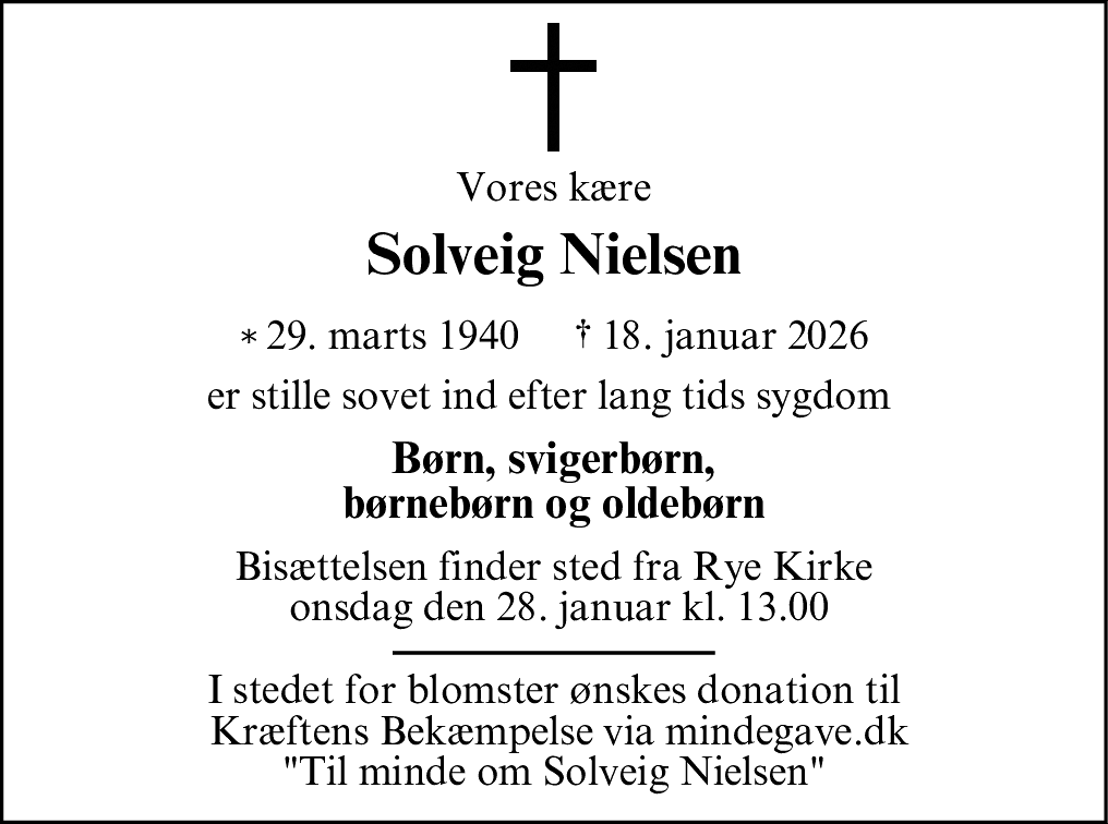 Dødsannonce for Solveig Nielsen