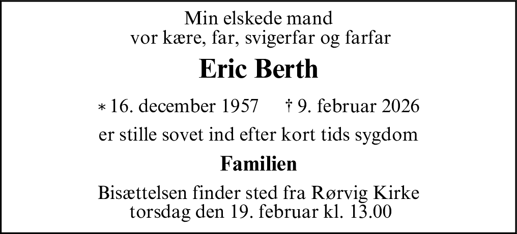 Dødsannonce for Eric Berth