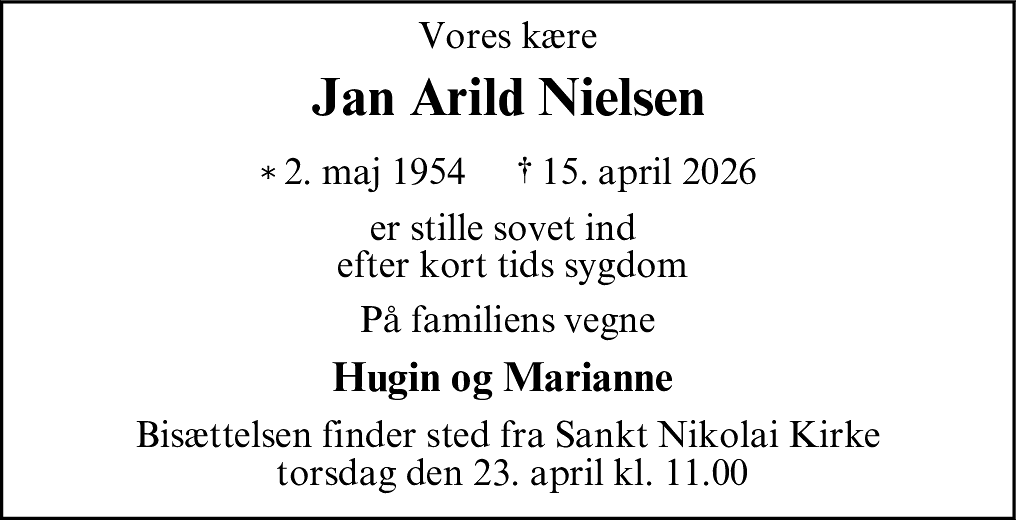 Dødsannonce for Jan Arild Nielsen