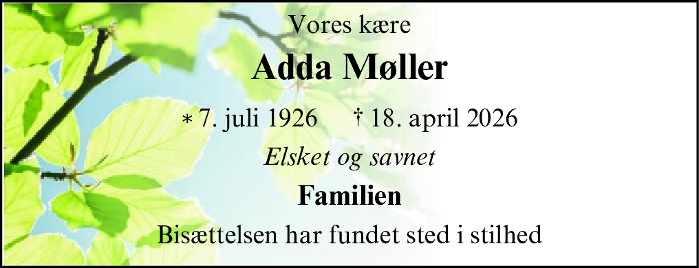 Dødsannonce for Adda Margrethe Møller