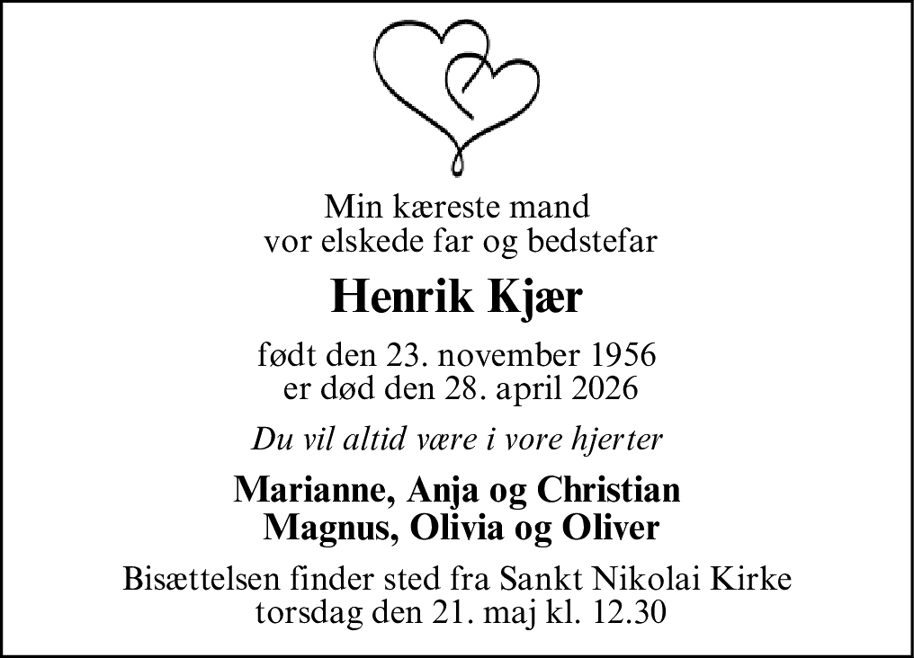 Dødsannonce for Niels-Henrik Kjær