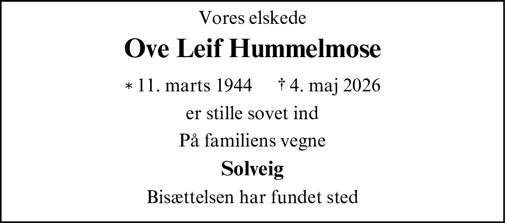 Dødsannonce for Ove Leif Hummelmose