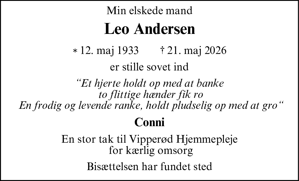Dødsannonce for Leo Andersen