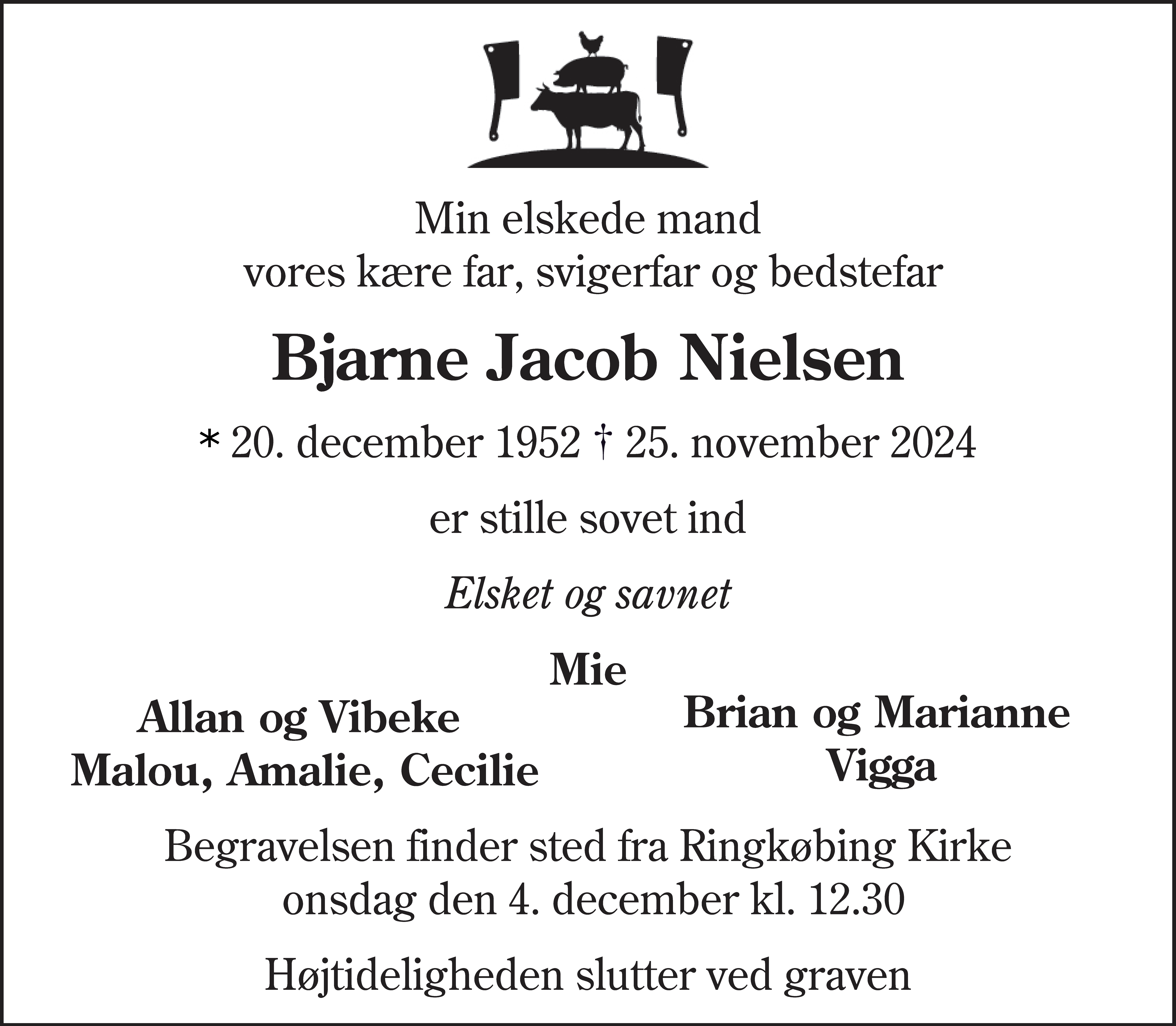 Dødsannonce for Bjarne Jacob Nielsen