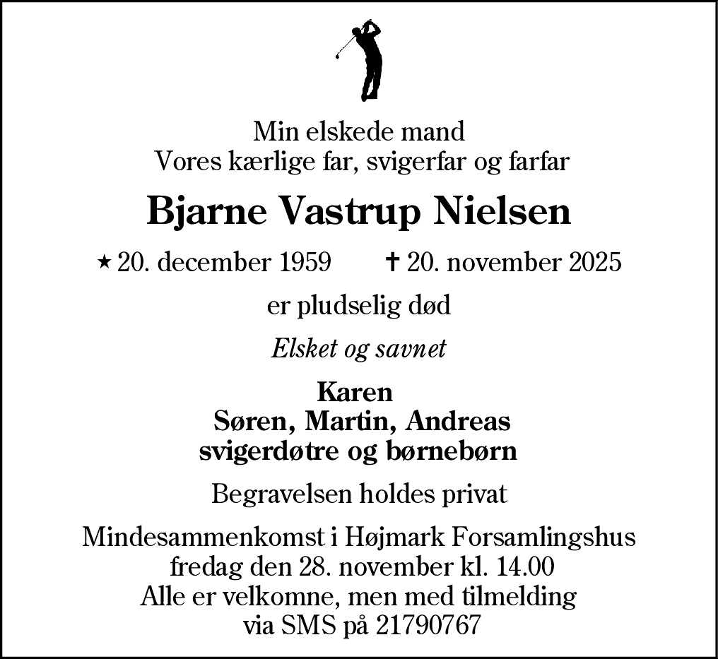 Dødsannonce for Bjarne Vastrup Nielsen