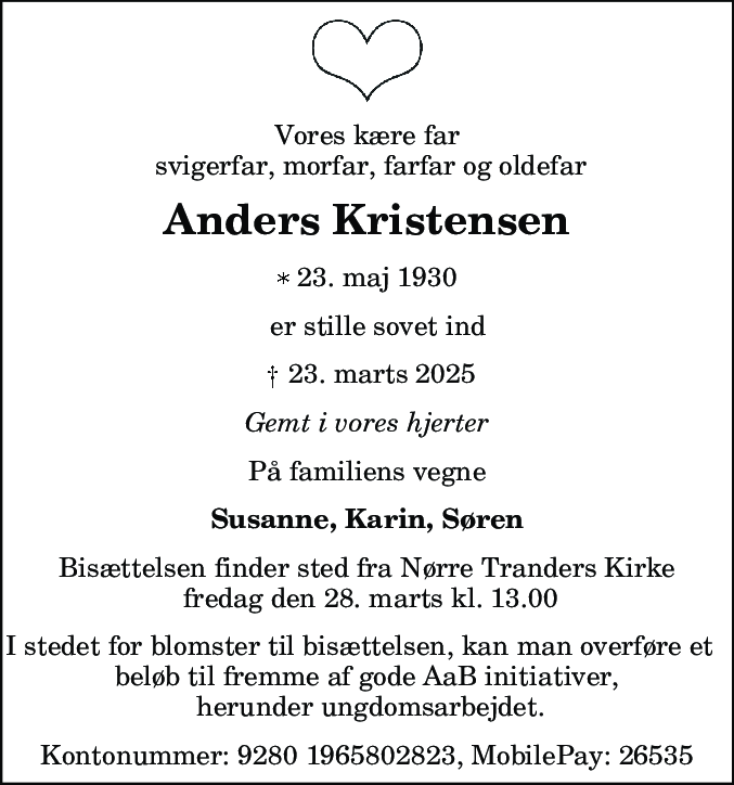 Dødsannonce for Anders Kristensen