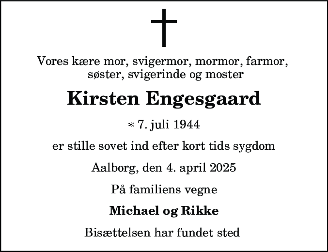 Dødsannonce for Kirsten Engesgaard