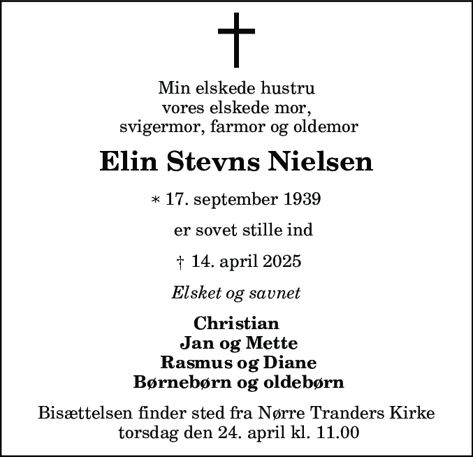 Dødsannonce for Elin Nielsen
