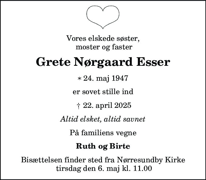 Dødsannonce for Grete Nørgaard Esser
