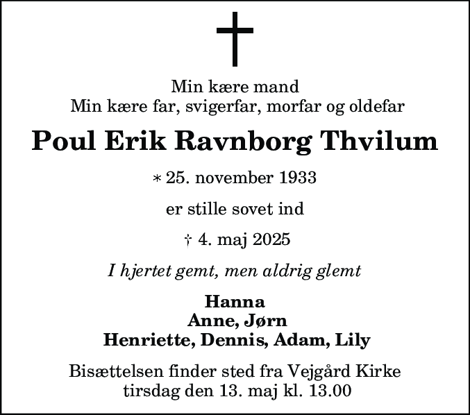 Dødsannonce for Poul Erik Ravnborg Thvilum