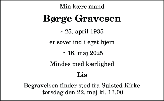 Dødsannonce for Børge Gravesen